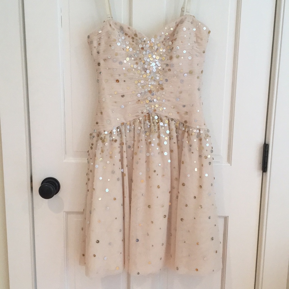 BCBG Cream Sequined Tulle Dress